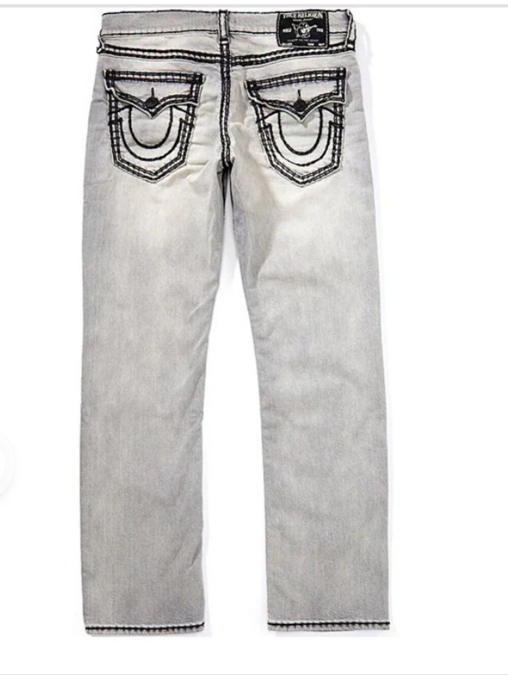 True Religion Men’s Light Gray Straight Jeans with Contrast Stitching